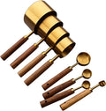 8 pieces Golden Measuring Cups Set and Measuring Spoons Set with Scale Wooden Handle Stainless Steel Dry & Liquid Measuring Cup for Cooking Baking – Convenient Carry Handles for Flexible Room-to-Room Use