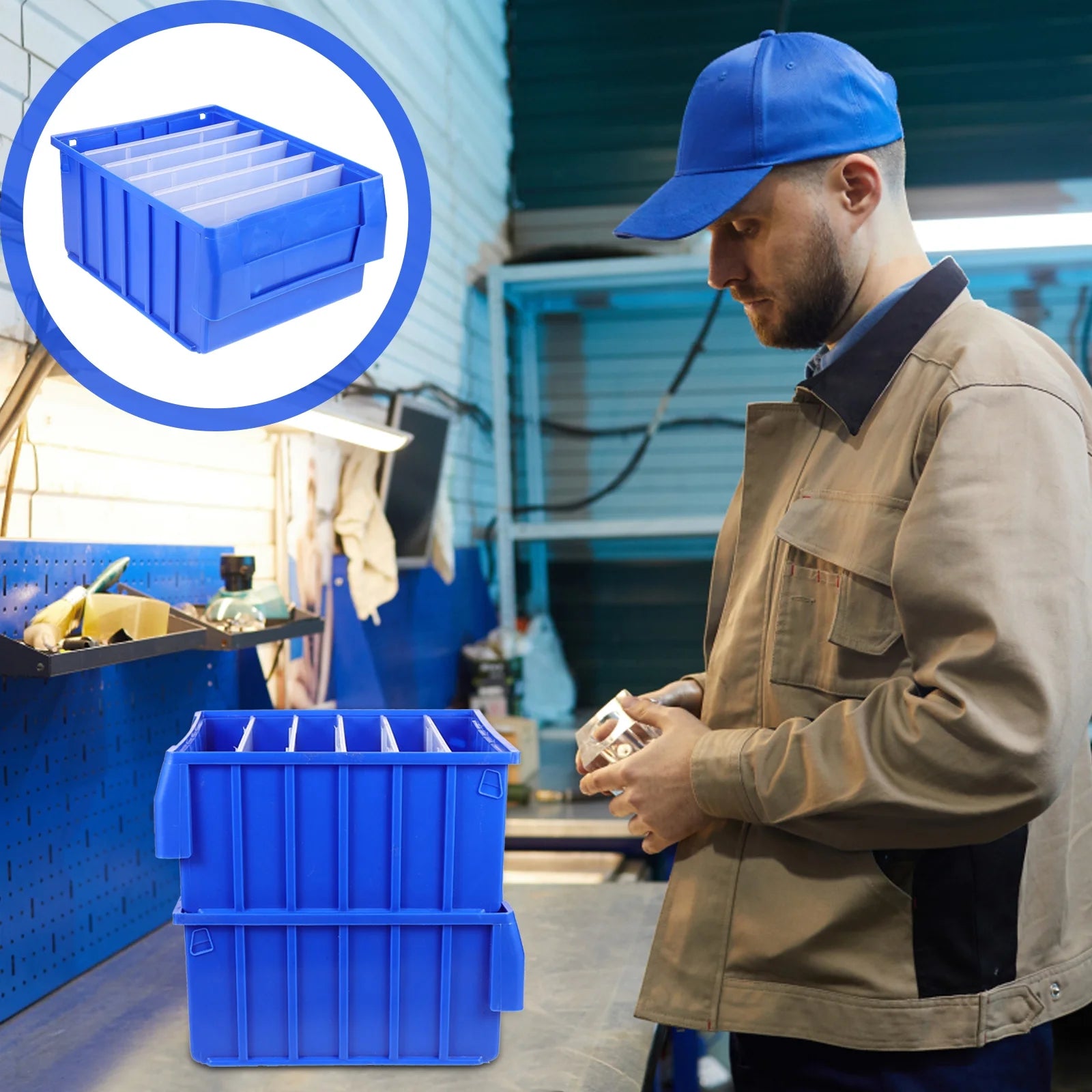 Parts Box Screw Partitions Design Blue Storage Container – Compartmented Organization for Flexible Room-to-Room Use