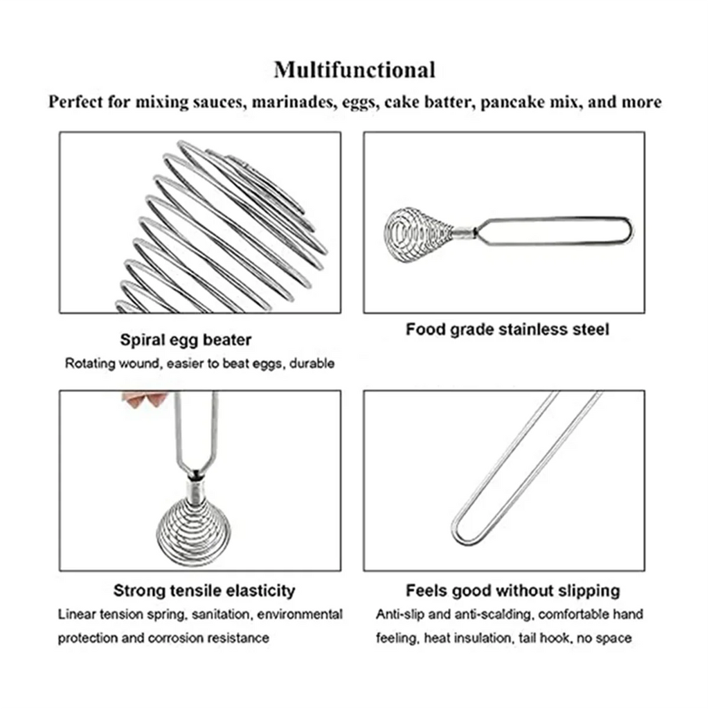 Stainless Steel Spring Coil Whisk Wire Whip-Cream Egg Beater -Cream Hand Mixer Kitchen Tool Accessories for Mixing – Durable Stainless Steel Construction for Flexible Room-to-Room Use