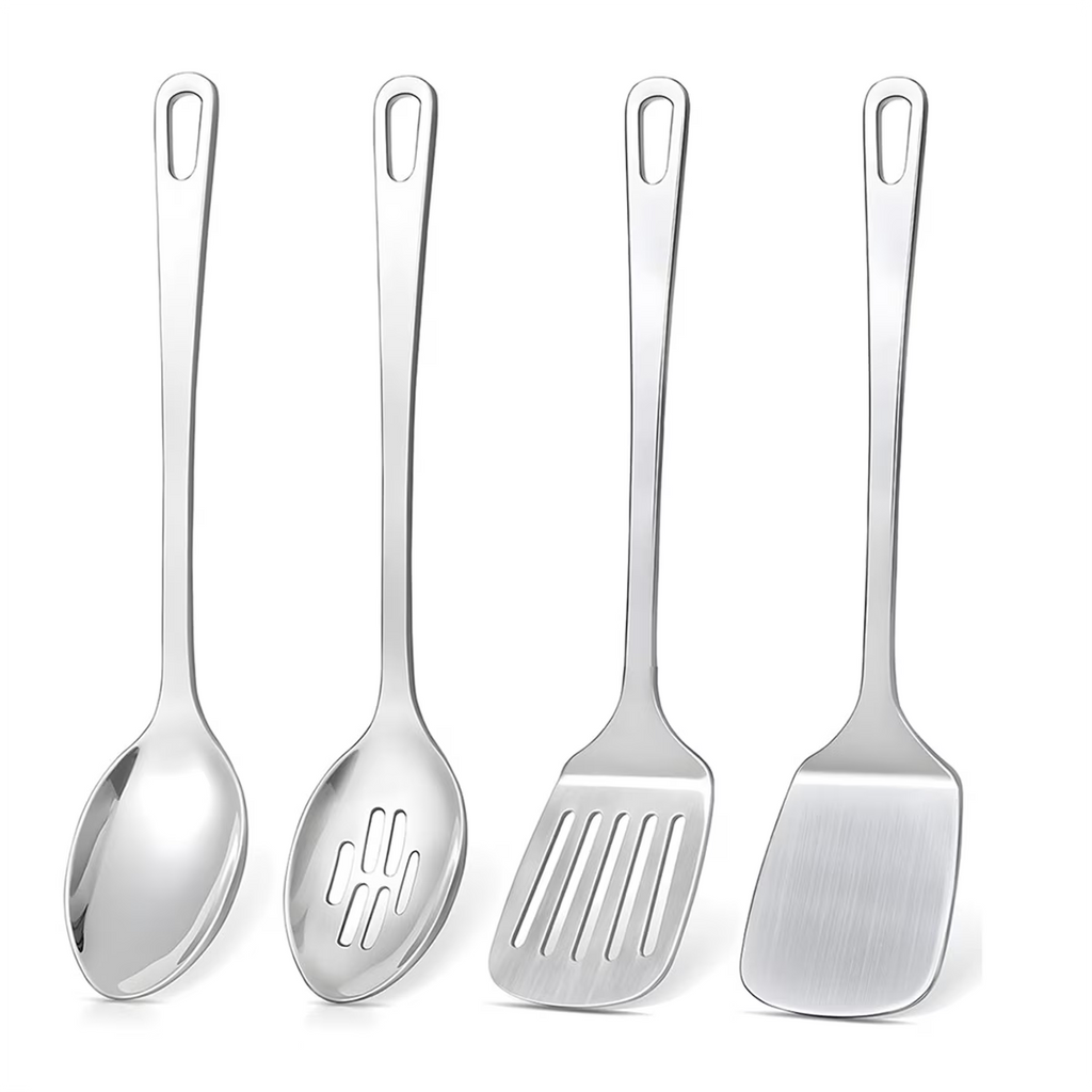 4 Pcs Cooking Utensils Set Stainless Steel Kitchen Utensils,Kitchen Tools Include Wok Spatula Serving Spoon,1 set * spatula set,Silver – Durable Stainless Steel Construction for Flexible Room-to-Room Use