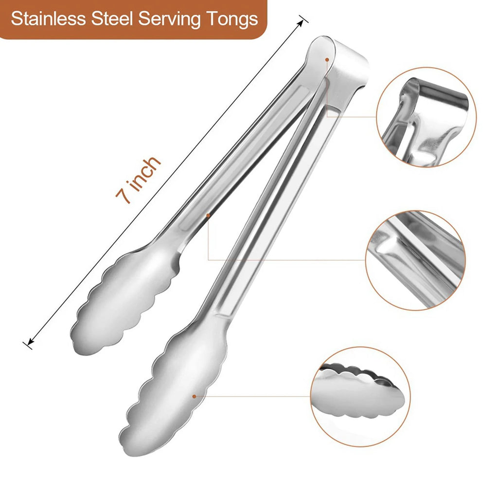 Unbranded 6 Pack Serving Tongs 7 Inch Stainless Steel Food Tongs for Salad Buffet Catering – Durable Stainless Steel Construction for Flexible Room-to-Room Use