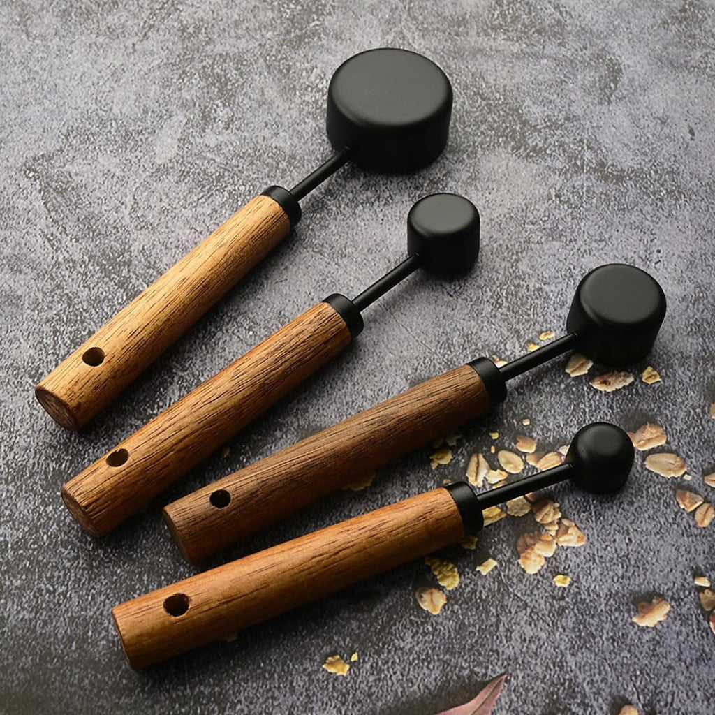8 pieces Golden Measuring Cups Set and Measuring Spoons Set with Scale Wooden Handle Stainless Steel Dry & Liquid Measuring Cup for Cooking Baking – Convenient Carry Handles for Flexible Room-to-Room Use