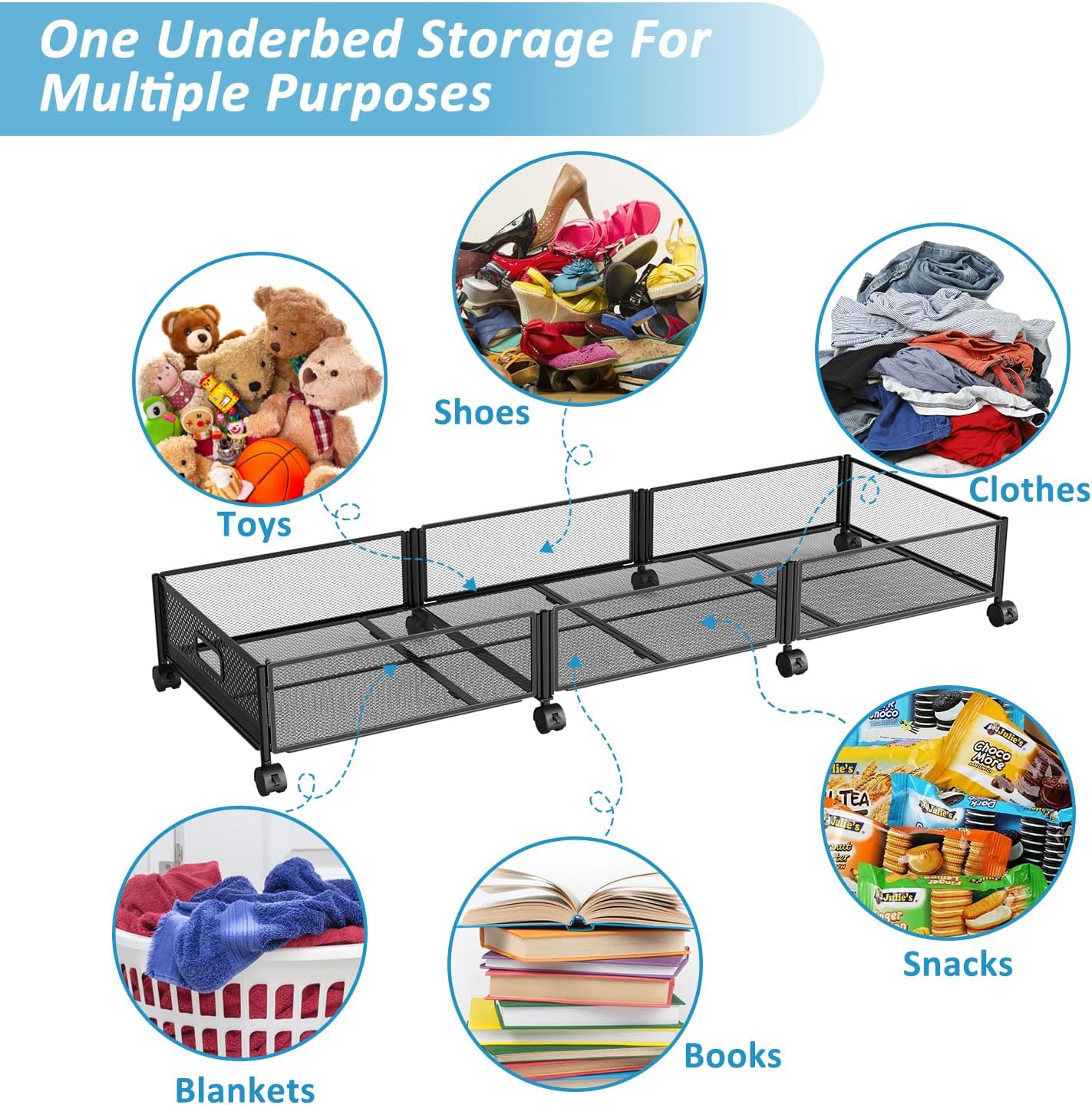 47.2'' Long Under Bed Storage on Wheels 57.6L Large Capacity Rolling Under the Bed Storage Containers Tool-Free Assembly Foldable Underbed Shoes Clothes Toy Drawers – Everyday Household Format for Flexible Room-to-Room Use