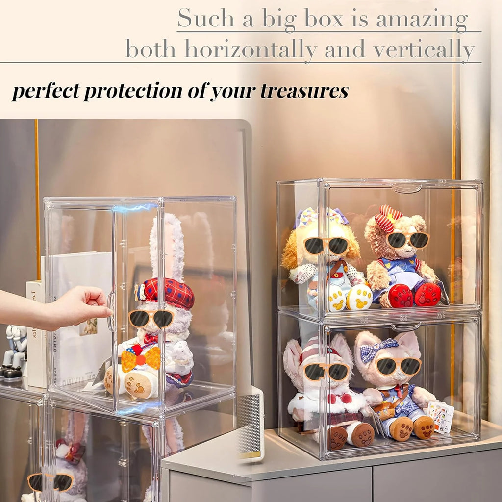 XXX-Large Clear Acrylic Display Case Boot Shoe Storage Boxes With An Adjustable Divider,2 Pack 2 Tiers Clear Plastic Stackable Storage Bins With Lids Big Display Acrylic Box With Magnetic Door – Multiroom Organization Format for Flexible Room-to-Room Use