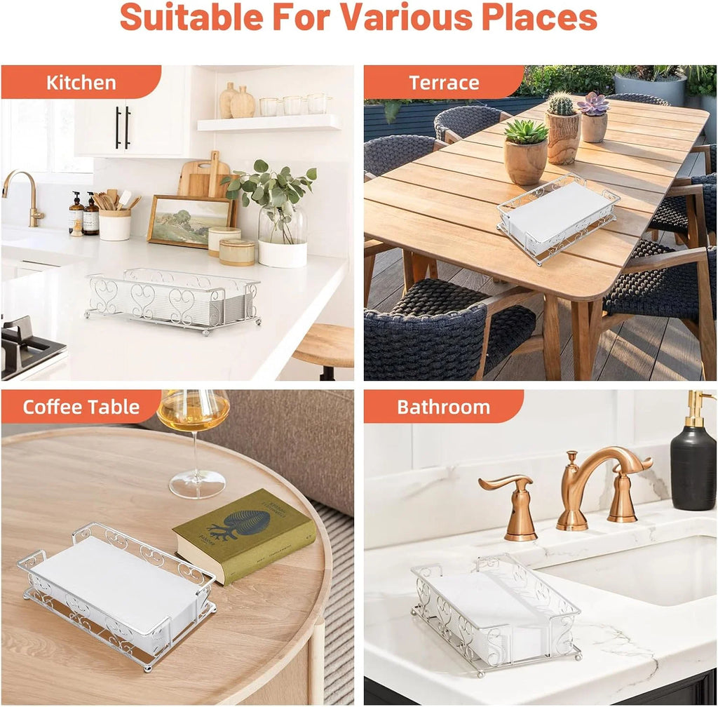 Napkin Holder & Guest Towel Tray - Stainless Steel Disposable Paper Towel Dispenser for Bathroom Table Kitchen Countertop Dinner Table Vanity – Durable Stainless Steel Construction for Flexible Room-to-Room Use