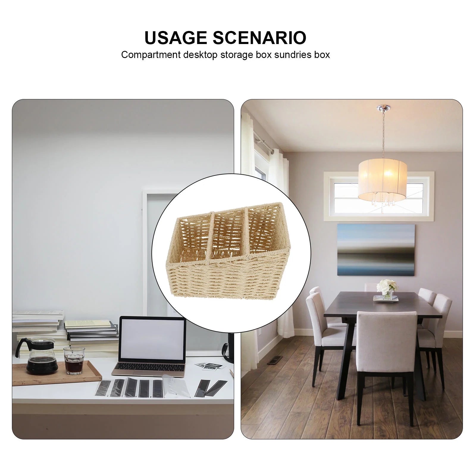 2pcs Woven 3 Compartments Woven Storage Box Bin Makeup Container Cube Organizer Divider for Home Bathroom Bedroom Closet Table Remote Beige – Everyday Household Format for Flexible Room-to-Room Use
