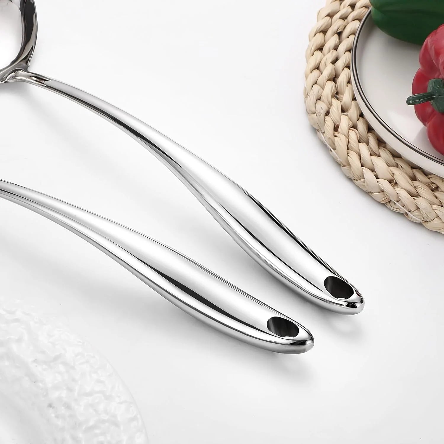 304 Stainless Steel Cooking Utensils Set,6 Pcs Long Metal Kitchen Utensils Set with Spatula Solid Spoon Ladle Skimmer Spaghetti Spoon,Dishwasher Suitable – Durable Stainless Steel Construction for Flexible Room-to-Room Use