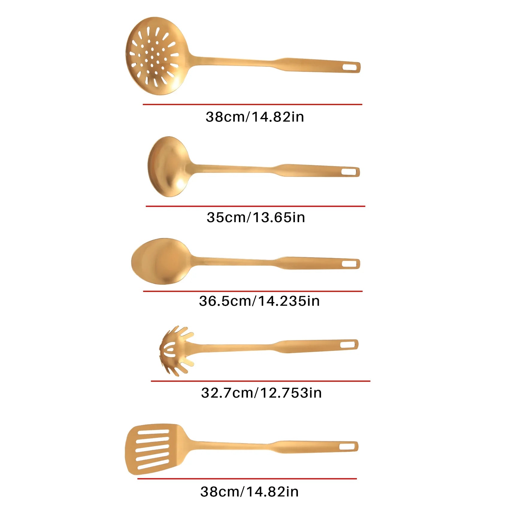 Stainless Steel Kitchen Utensils 5-Piece Cooking Trowel Set Tool Gold – Durable Stainless Steel Construction for Flexible Room-to-Room Use