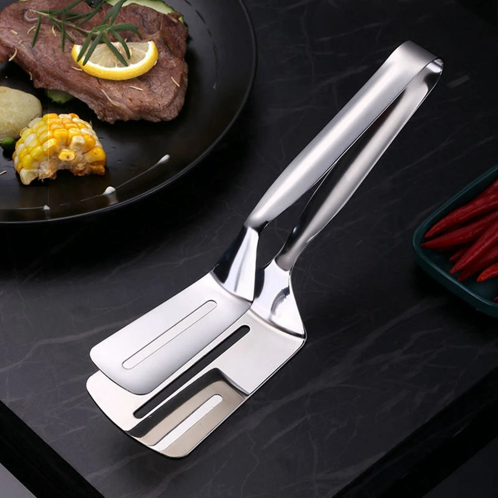 Stainless Steel Double-Sided Shovel Clip Stainless Steel Spatula Kitchen Tongs,Grill Clamp Flipping Spat – Durable Stainless Steel Construction for Flexible Room-to-Room Use