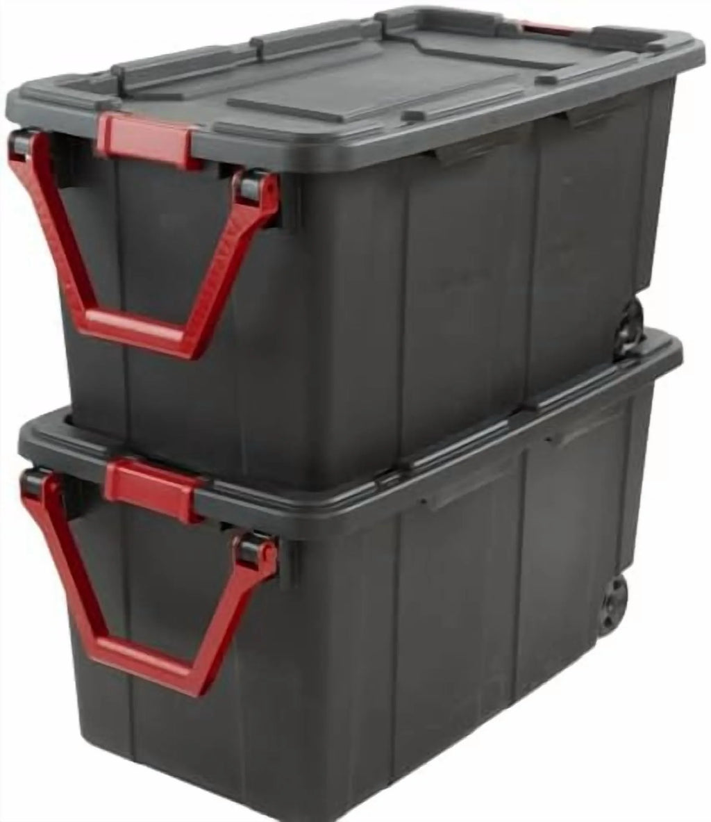Black 40 Gallon Wheeled Plastic Storage Container with Handle 2 Pack$$Office – Convenient Carry Handles for Flexible Room-to-Room Use