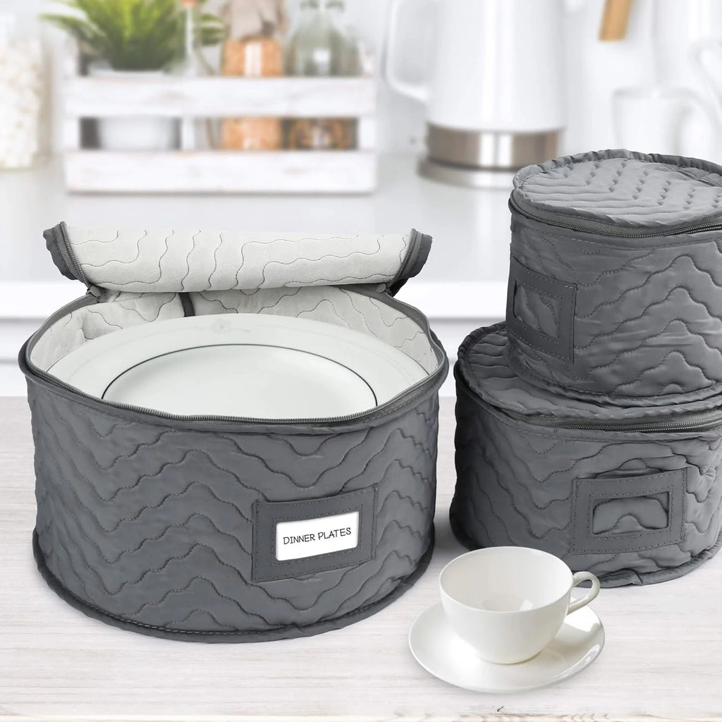China Storage Containers - Quilted 6-Piece Set Storage Box- Stores Chinaware Stemware Dinnerware Dish Storage Service for 12 48 Pcs Felt Protectors Cardboard Dividers Included – Convenient Multi-Piece Set for Flexible Room-to-Room Use