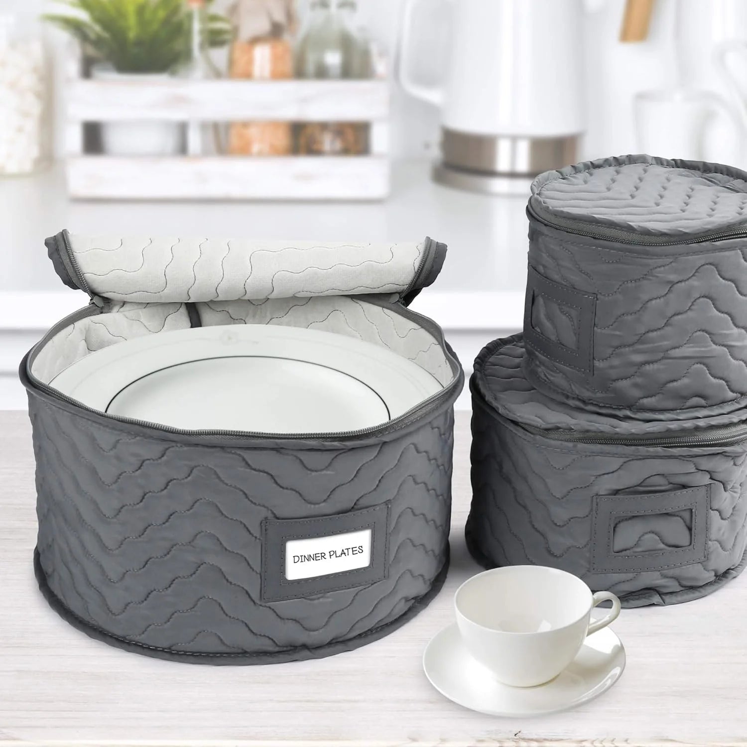 China Storage Containers - Quilted 6-Piece Set Storage Box- Stores Chinaware Stemware Dinnerware Dish Storage Service for 12 48 Pcs Felt Protectors Cardboard Dividers Included – Convenient Multi-Piece Set for Flexible Room-to-Room Use