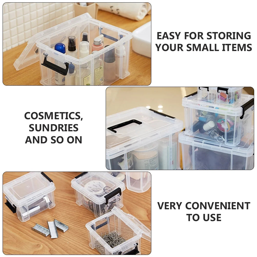 4Pcs Multi-functional Toy Storage Box Plastic Sundries Organizer with Lid Handles 8.5x6.5x5.0cm – Secure Lid Design for Flexible Room-to-Room Use