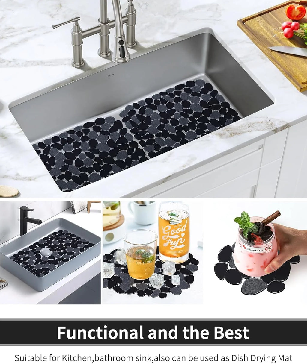 Bligli Pebble Sink Mat 2-Pack - PVC Kitchen Protector for Stainless Steel/Ceramic Dish Drying Mat for Dishes 15.7" x 11.8" Black – Durable Stainless Steel Construction for Flexible Room-to-Room Use