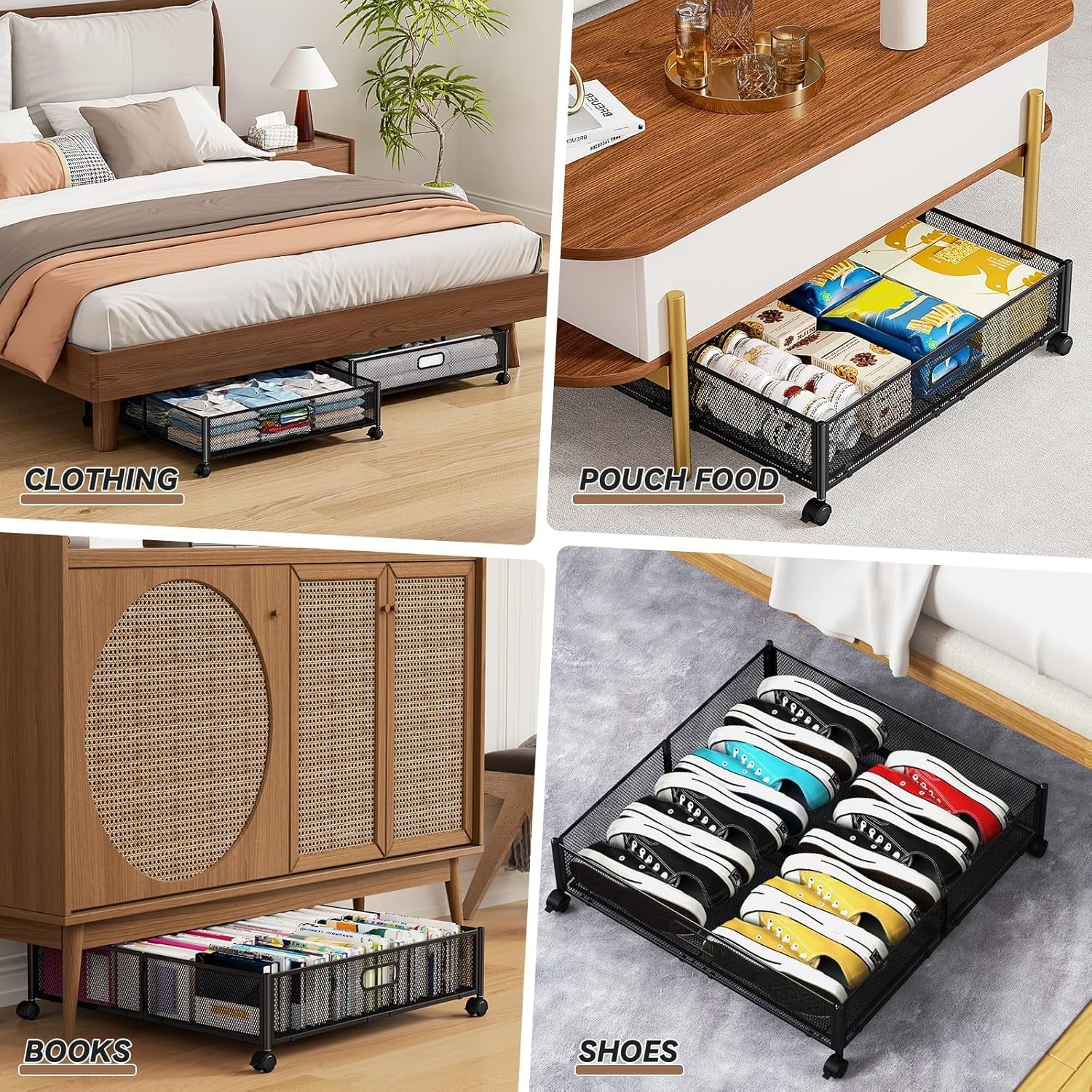 Under Bed Storage Containers with Wheels - Shoe Storage Organizer Drawer Tool-free Assembly Metal Underbed Storage for Bedroom Clothes Shoes Blankets - 2Pack – Everyday Household Format for Flexible Room-to-Room Use