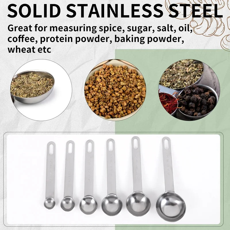 Stainless Steel Measuring Spoons Cups Set Small Tablespoon Teaspoons Set 6 with Bonus C4662 – Durable Stainless Steel Construction for Flexible Room-to-Room Use
