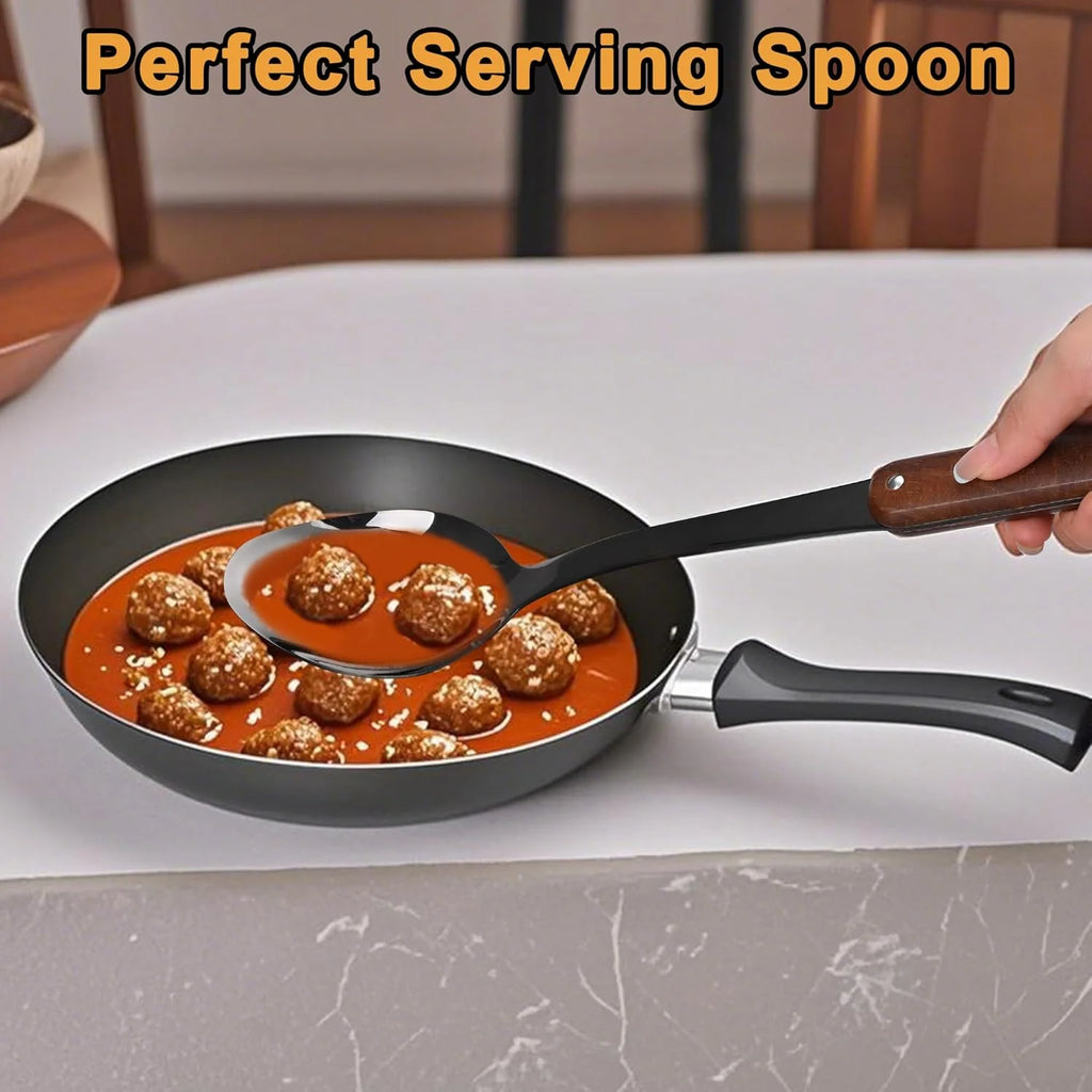 Stainless Steel Cooking Utensils Set Mirror Polished 6 Pieces Kitchen Utensils Set Kitchen Tools Set With Wooden Handle Non-Stick Heat Resistant,Dishwasher Suitable Easy to Clean – Convenient Carry Handles for Flexible Room-to-Room Use