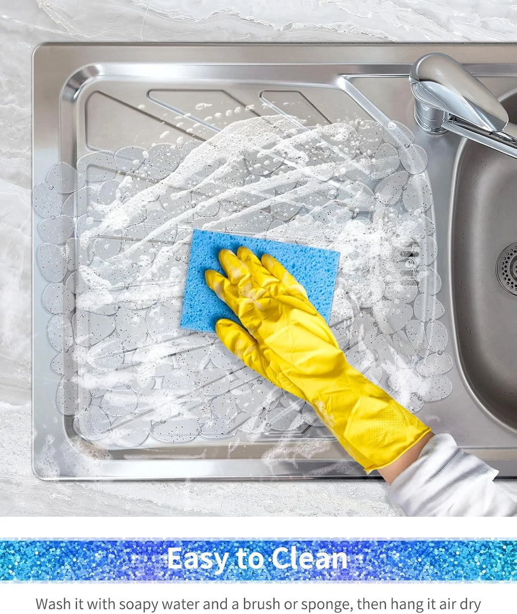 Bligli Pebble Sink Mat 2-Pack - PVC Kitchen Protector for Stainless Steel/Ceramic Dish Drying Mat for Dishes 15.7" x 11.8" Bling Clear – Clear-View Organization for Flexible Room-to-Room Use