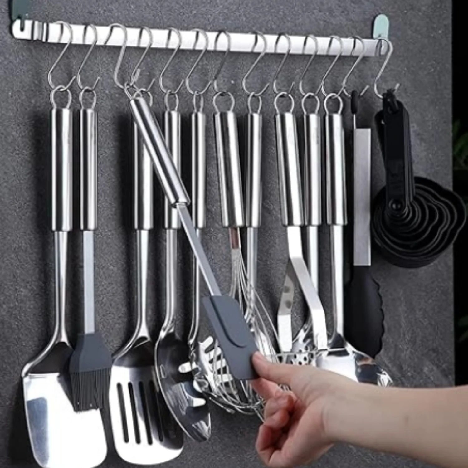 Kitchen Utensils Set 38 Pieces Stainless Steel Cooking Utensils Set Kitchen Gadgets Cookware Kitchen Tool Set with Utensil Holder Rack And Hooks For Hanging Dishwasher Suitable – Space-Saving Hanging Design for Flexible Room-to-Room Use