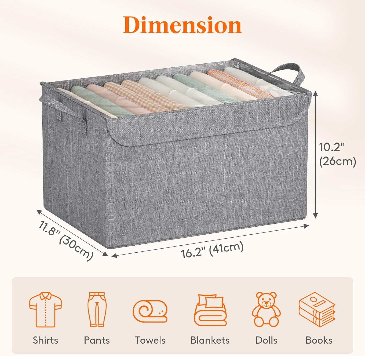 Fabric Storage Boxes 6 Pcs Stackable Storage Bins with Clear Lids Foldable Oxford Cloth Cube Closet Organizer Baskets Clothes Containers for Towels Blankets Books Light Grey-Large – Foldable Space-Saving Design for Flexible Room-to-Room Use