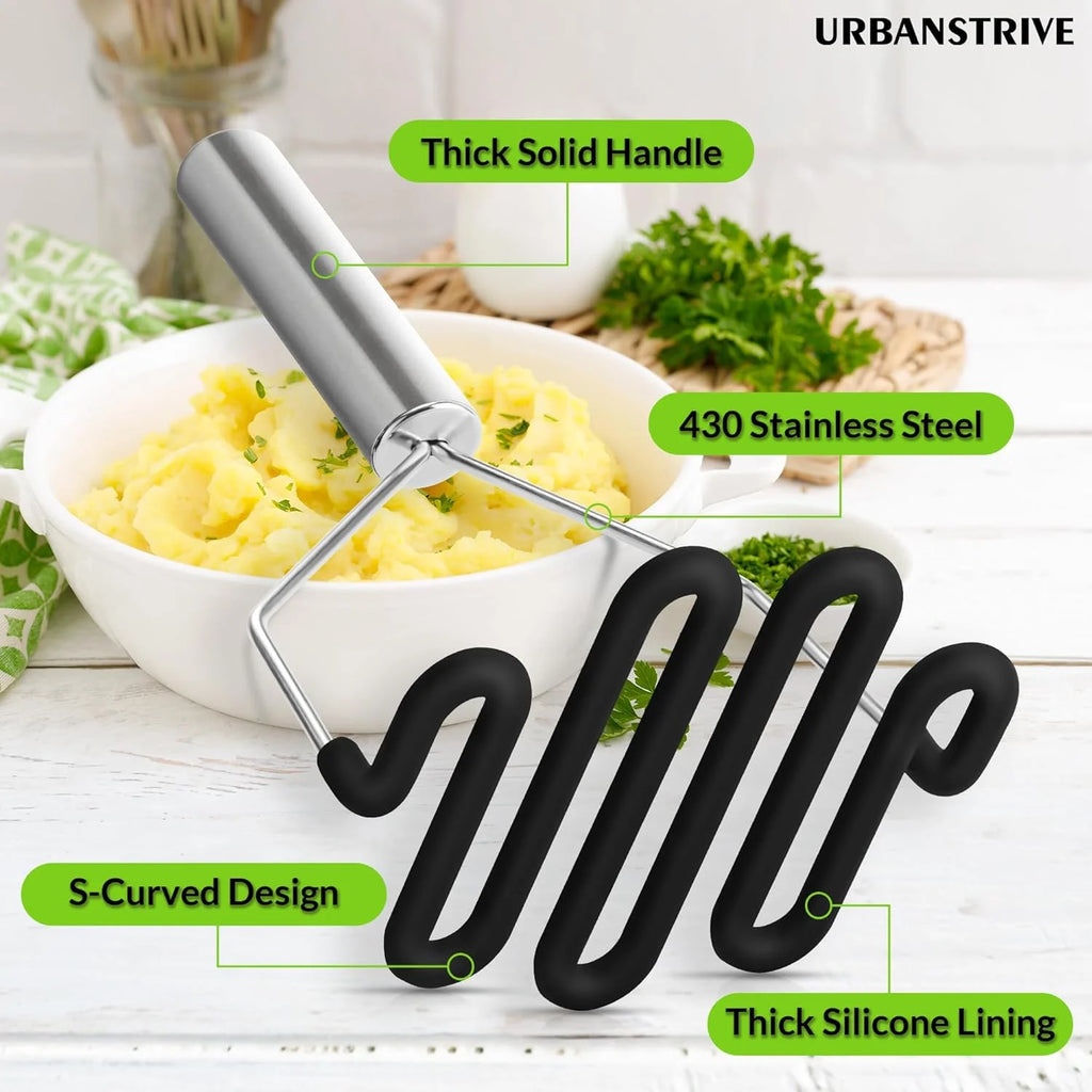 Non-Scratch Silicone Potato Masher Kitchen Tool Potatoes Masher Potato Masher Stainless Steel Wrapped In Well-crafted Silicone Potato Smasher Black – Durable Stainless Steel Construction for Flexible Room-to-Room Use