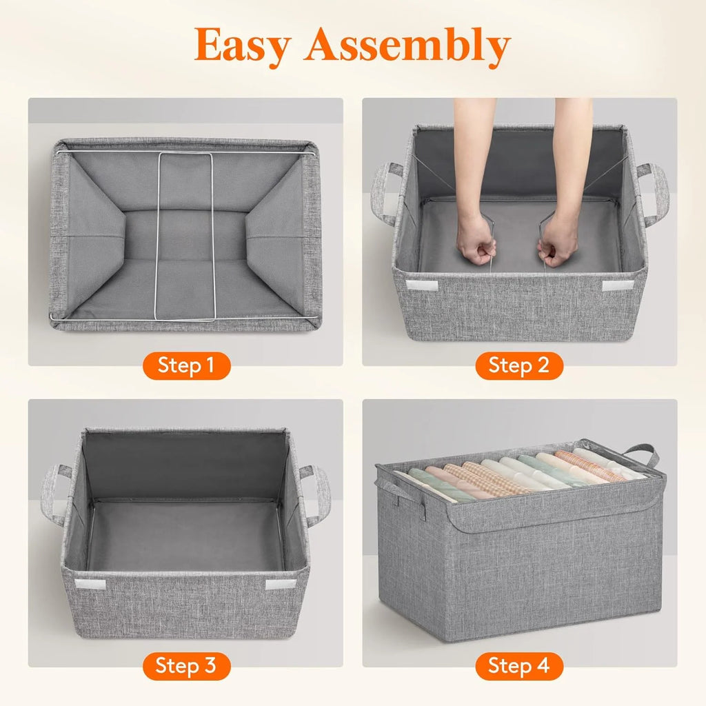 Fabric Storage Boxes 6 Pcs Stackable Storage Bins with Clear Lids Foldable Oxford Cloth Cube Closet Organizer Baskets Clothes Containers for Towels Blankets Books Light Grey-Large – Foldable Space-Saving Design for Flexible Room-to-Room Use