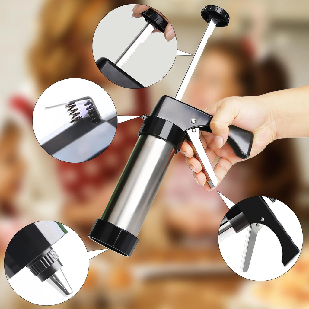 Stainless Steel Cookies Press Cookies Press for Baking,Cookie Press Gun Kit with 13 Cookie Discs and 8 Piping Tips for DIY cake Maker Decorating Baking Supplies – Durable Stainless Steel Construction for Flexible Room-to-Room Use