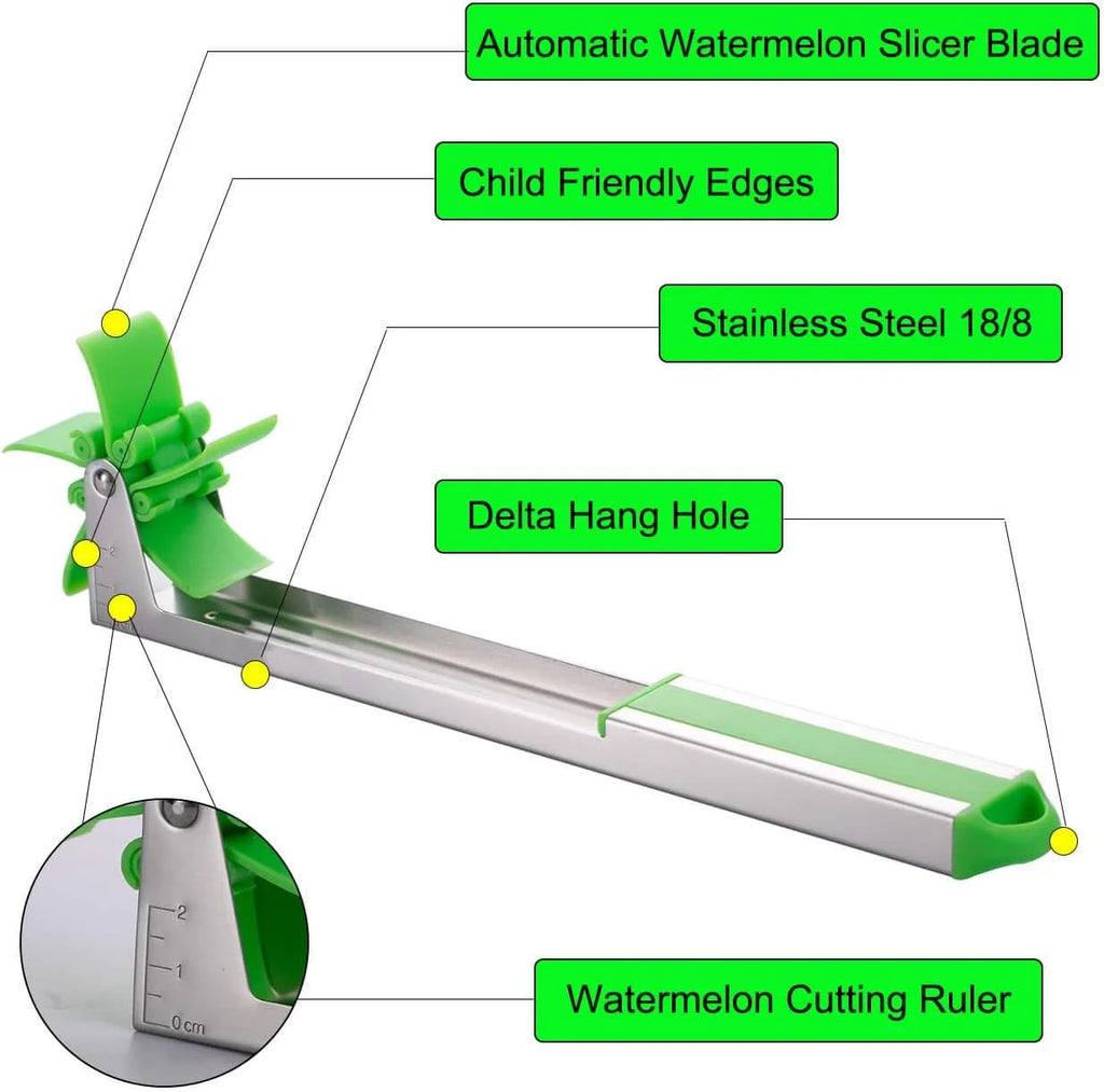 Watermelon Windmill Cutter Slicer Stainless Steel Shape Fruit Tools Quickly Cut Tool Kitchen Gadgets with Melon Scoop – Durable Stainless Steel Construction for Flexible Room-to-Room Use