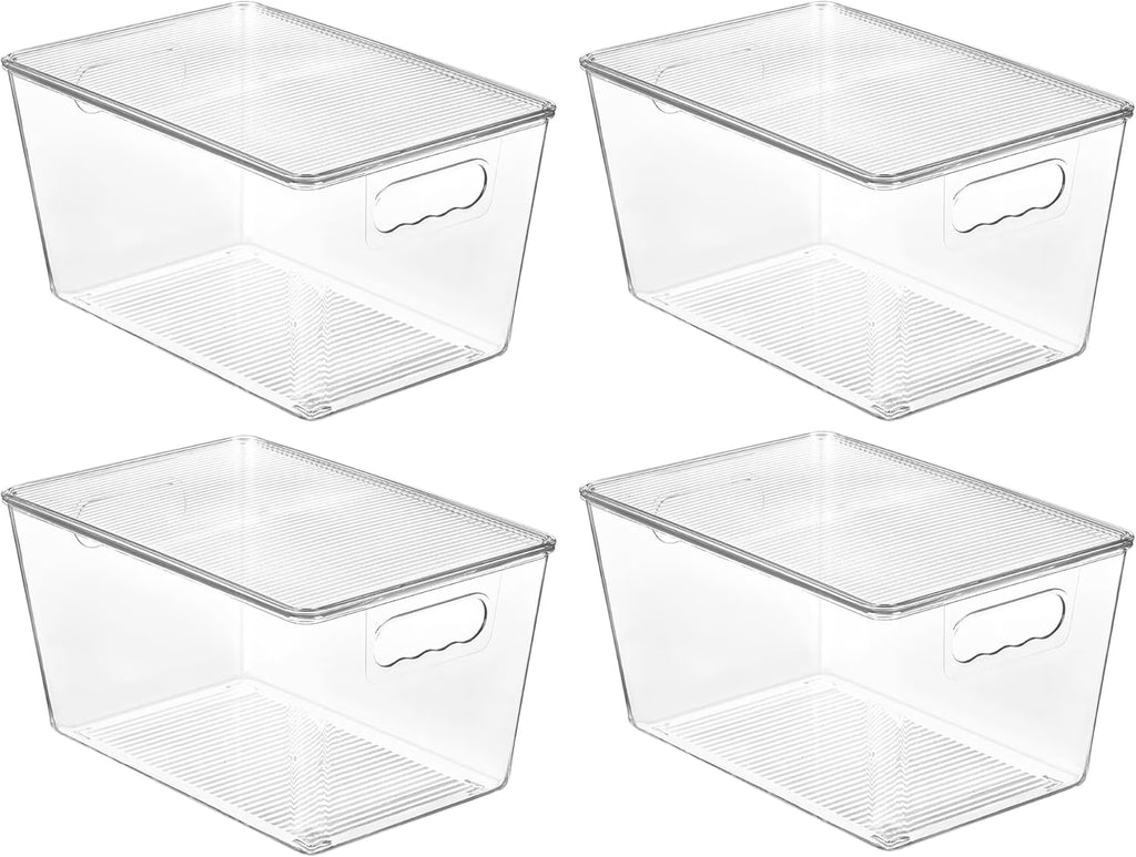 Clear Stackable Storage Bins with Lids Large Plastic Containers with Handle for Pantry Organizer and Storage,Suitable for Bathroom,Cabinet,Kitchen,Fridge,Closet Organization – Stackable Organization for Flexible Room-to-Room Use