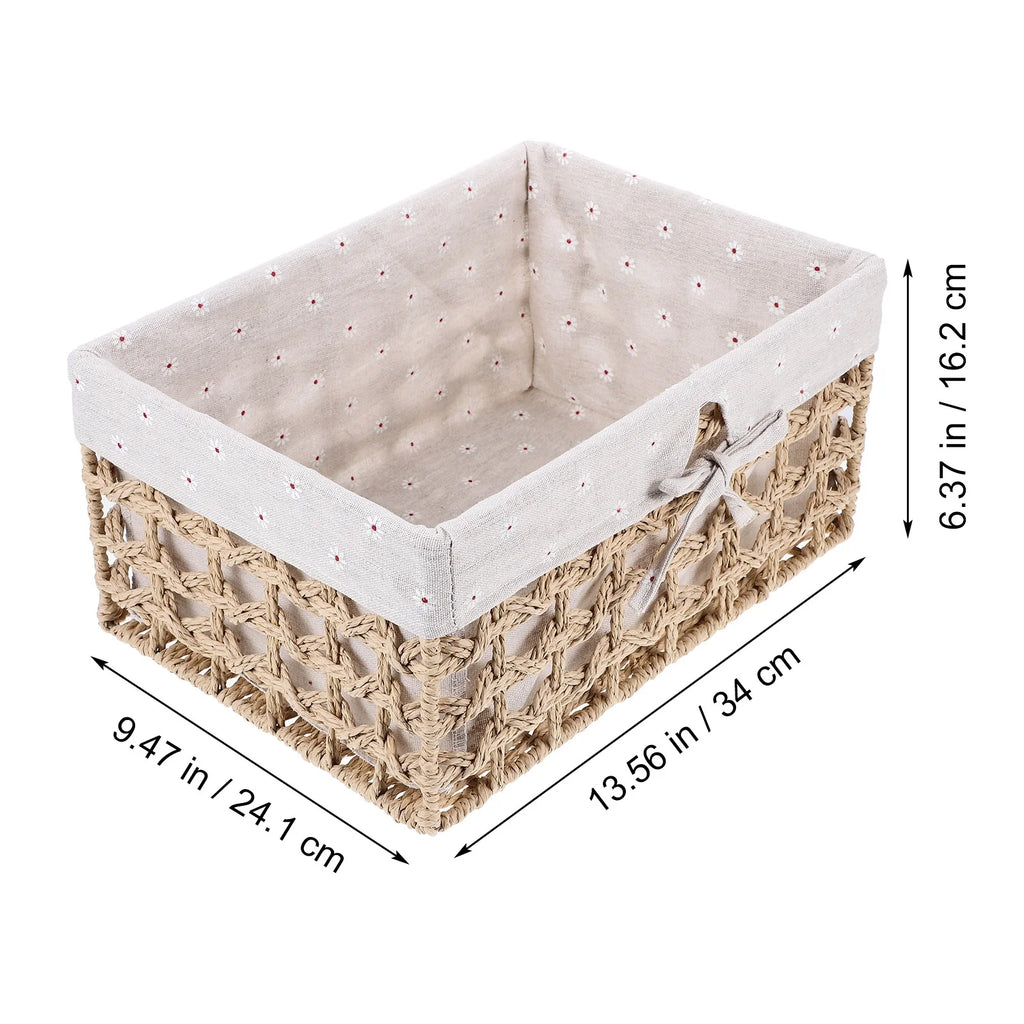 Rustic Storage Bins Grass Basket Cube Boxes with Lids Fabric Toy Sundries – Multiroom Organization Format for Flexible Room-to-Room Use