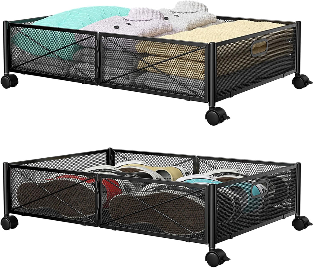 Under Bed Storage Containers with Wheels - Shoe Storage Organizer Drawer Tool-free Assembly Metal Underbed Storage for Bedroom Clothes Shoes Blankets - 2Pack – Everyday Household Format for Flexible Room-to-Room Use