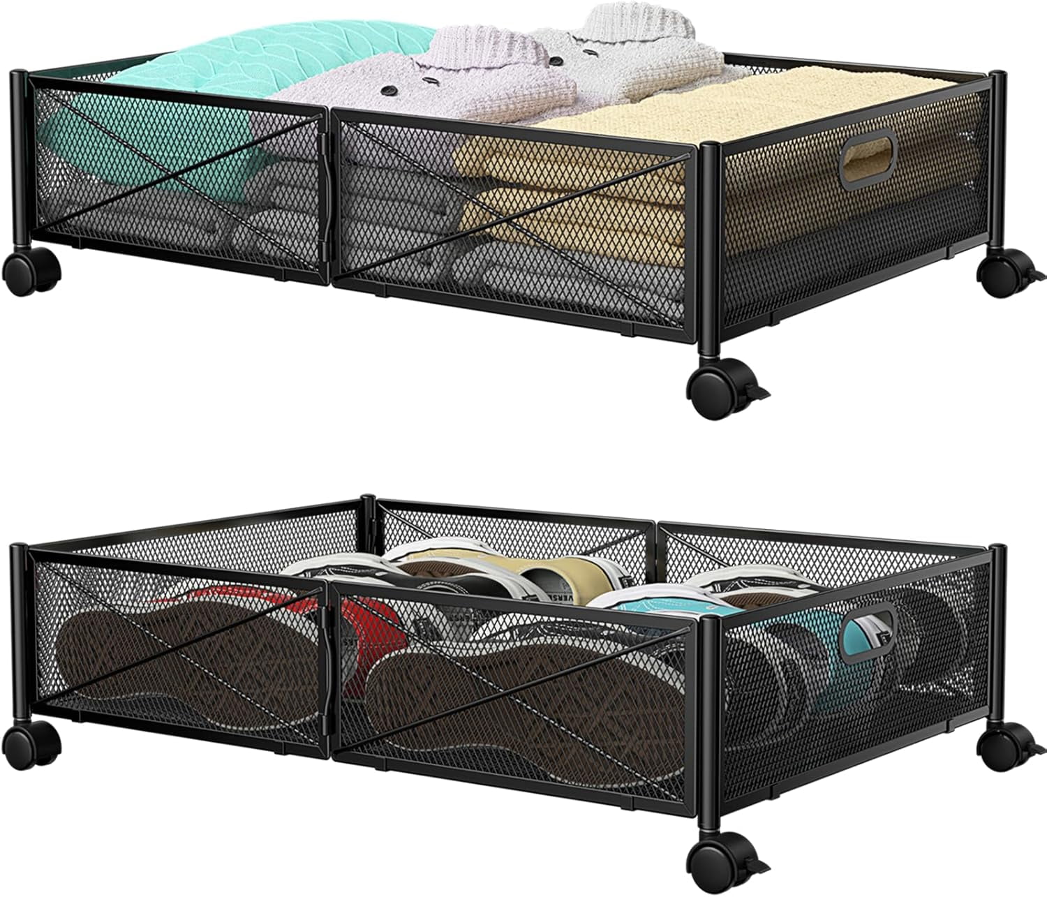Under Bed Storage Containers with Wheels - Shoe Storage Organizer Drawer Tool-free Assembly Metal Underbed Storage for Bedroom Clothes Shoes Blankets - 2Pack – Everyday Household Format for Flexible Room-to-Room Use