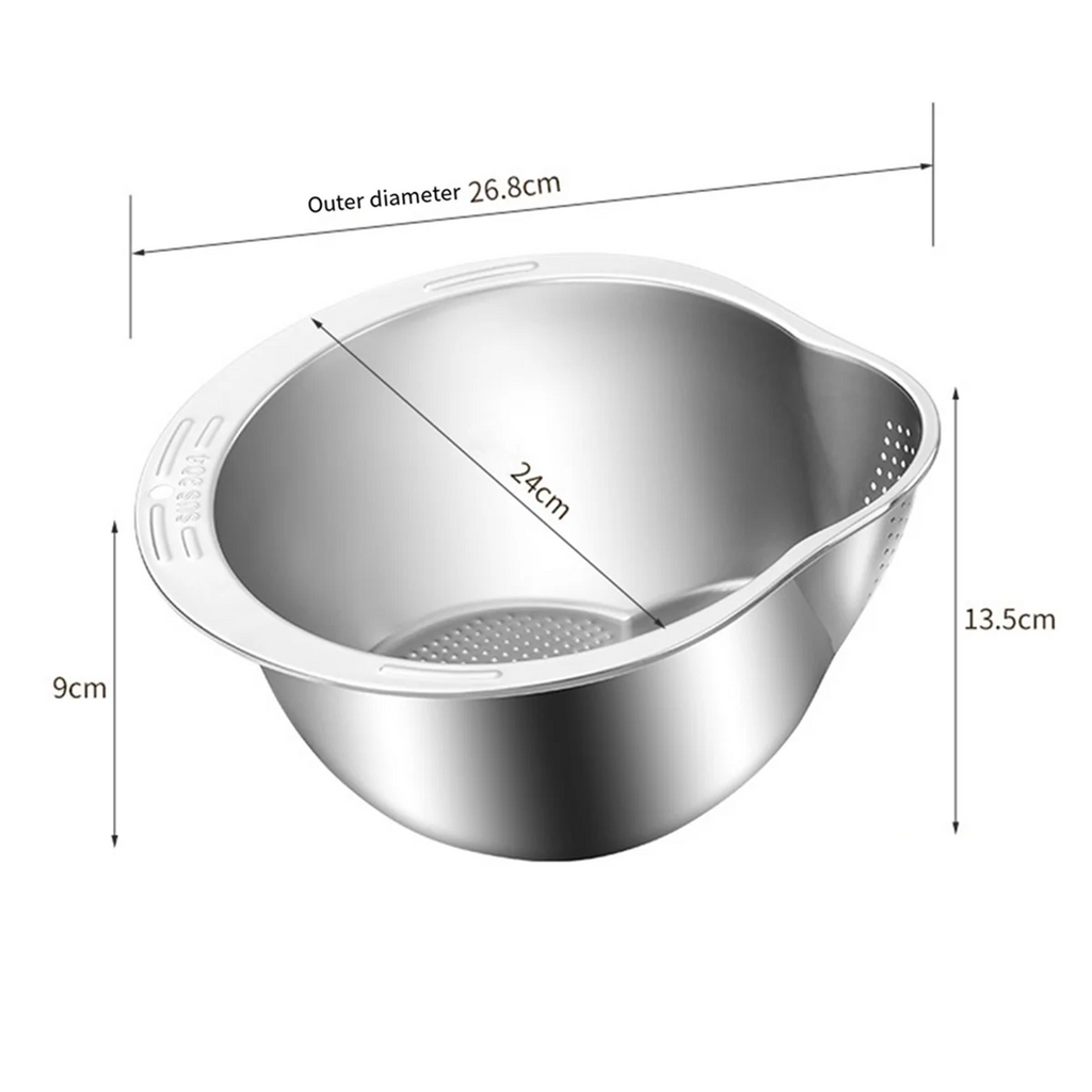 Rice Washer Strainer Bowl Stainless Steel Washing Colander Fruit and Vegetable Kitchen Tool A – Durable Stainless Steel Construction for Flexible Room-to-Room Use