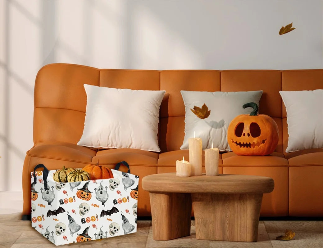 Rectangular Kids Storage Bin Halloween Basket Cartoon Storage Basket with Handles for Organizing Home Kitchen Boys and Girls Toys Bins Shelf Baskets(Watercolor Halloween) – Multiroom Organization Format for Flexible Room-to-Room Use