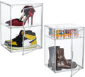 XXX-Large Clear Acrylic Display Case Boot Shoe Storage Boxes With An Adjustable Divider,2 Pack 2 Tiers Clear Plastic Stackable Storage Bins With Lids Big Display Acrylic Box With Magnetic Door – Multiroom Organization Format for Flexible Room-to-Room Use