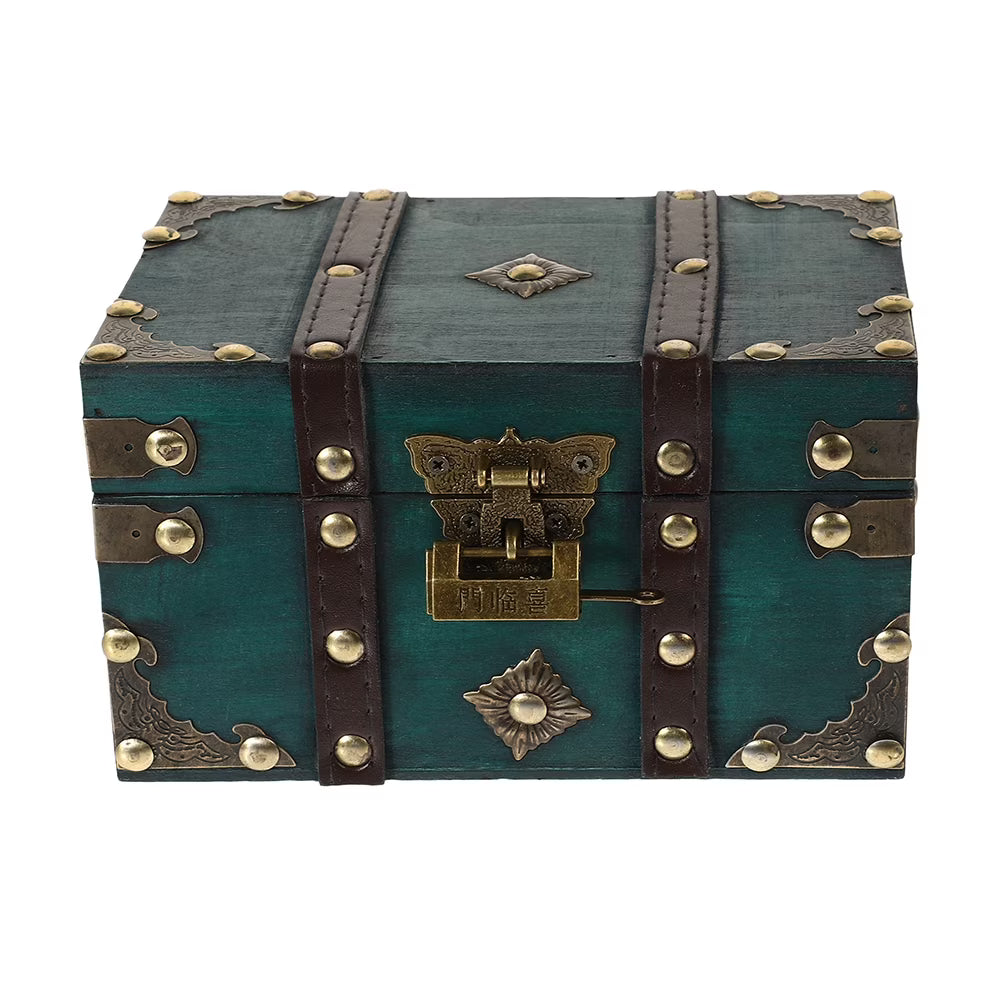Wooden Storage Box Keepsake Stash Photo Treasure Chest Crate Dark Green – Natural-Look Construction for Flexible Room-to-Room Use