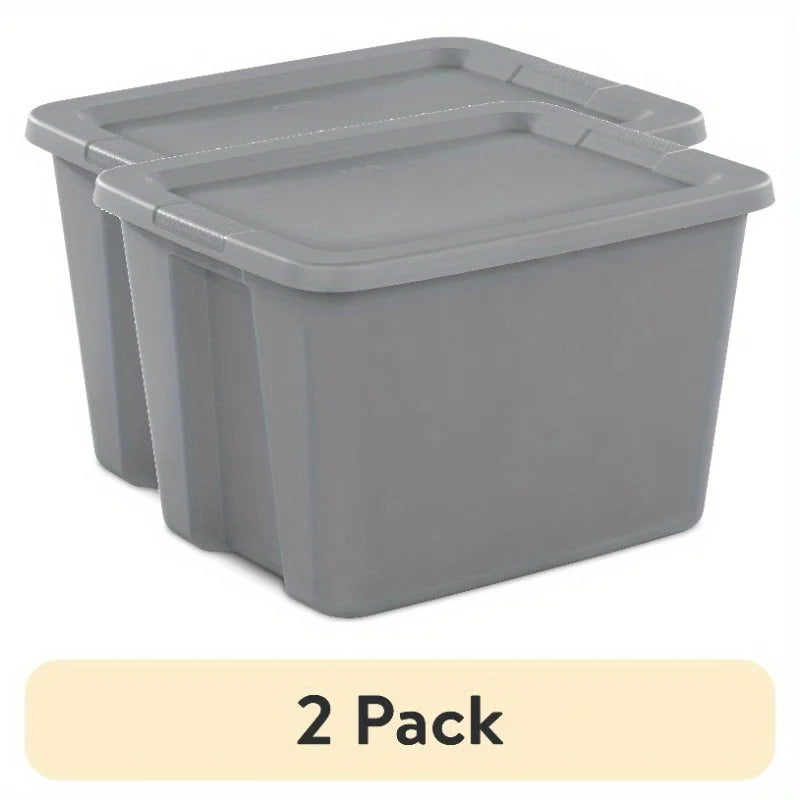 2-Pack 18 Gallon Heavy-Duty Plastic Storage Bins with Snap-On Lids - Durable Stackable Gray Organizers for Home Garage Pantry & Office - Space-Saving Rectangular Design with Reinforced Handles – Stackable Organization for Flexible Room-to-Room Use