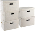 Medium 15" 21 Quart Collapsible Stackable Storage Bins with Lids 5 Packs Beige Foldable Fabric Closet Boxes Heavy-duty Lidded Linen Cube Baskets Container Organizers and Storage – Multiroom Organization Format for Flexible Room-to-Room Use