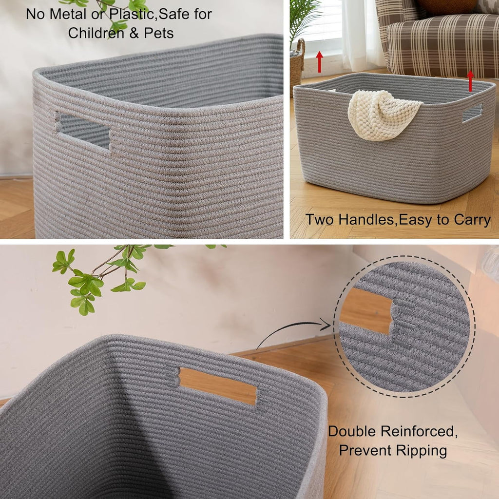 118L XXXLarge Cotton Rope Storage Basket Oversized Blanket Basket Used for Organizing Dirty Clothes in Living Room Bedroom Nursery Dog Toy Storage Bins 25" x 17" x 16",Grey – Practical Home Organization for Flexible Room-to-Room Use