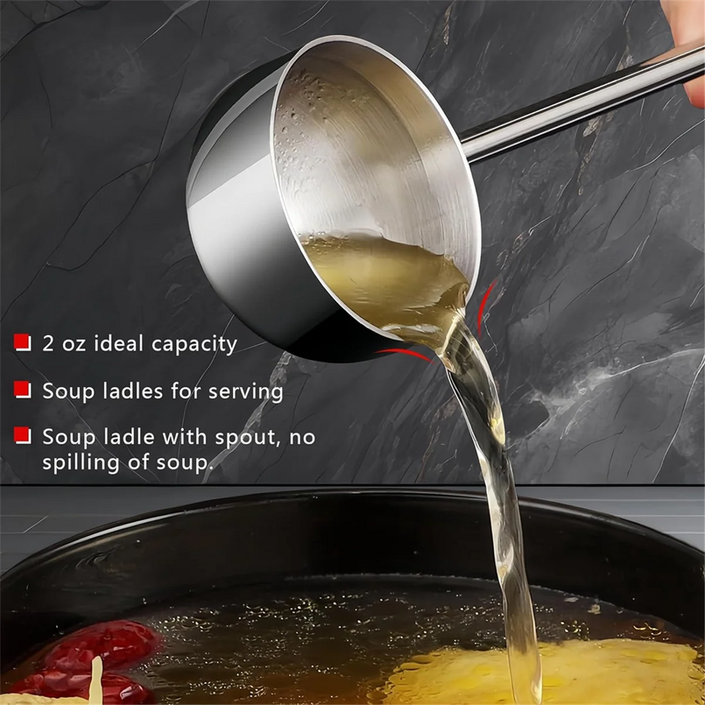 Small Soup Ladle Stainless Steel Metal Deep Spoon with Pour Spout 2 Oz Long Handle Gravy Ladles Heat- 10.5 Inch – Convenient Carry Handles for Flexible Room-to-Room Use