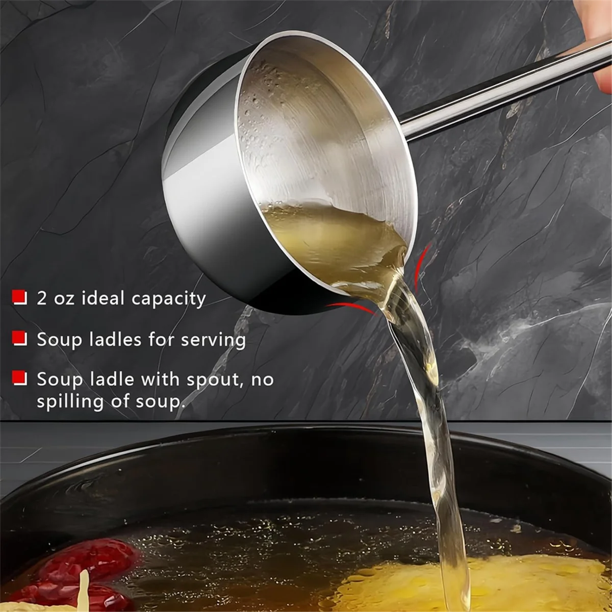 Small Soup Ladle Stainless Steel Metal Deep Spoon with Pour Spout 2 Oz Long Handle Gravy Ladles Heat- 10.5 Inch – Convenient Carry Handles for Flexible Room-to-Room Use