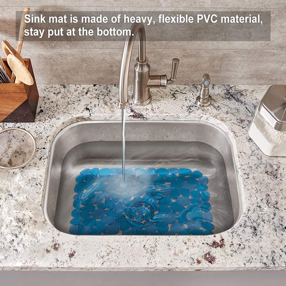 Bligli Pebble Sink Mat 2-Pack - PVC Kitchen Protector for Stainless Steel/Ceramic Dish Drying Mat for Dishes 15.7" x 11.8" Blue – Durable Stainless Steel Construction for Flexible Room-to-Room Use