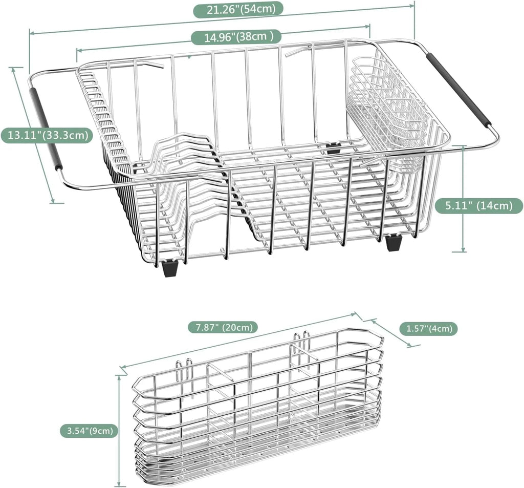 Dish Drying Rack in-Sink 304 Stainless Steel Dish Drainer with Stainless Steel Silverware Holder Over Inside Sink-Adjustable – Durable Stainless Steel Construction for Flexible Room-to-Room Use