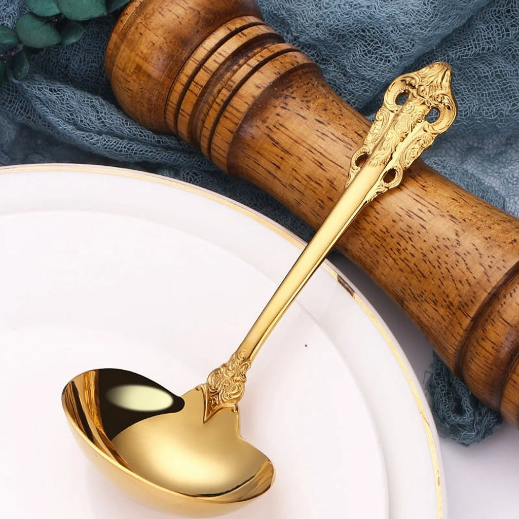304 Stainless Steel Soup Ladle Cooking Tool Kitchen Gold Plated Spoon – Durable Stainless Steel Construction for Flexible Room-to-Room Use