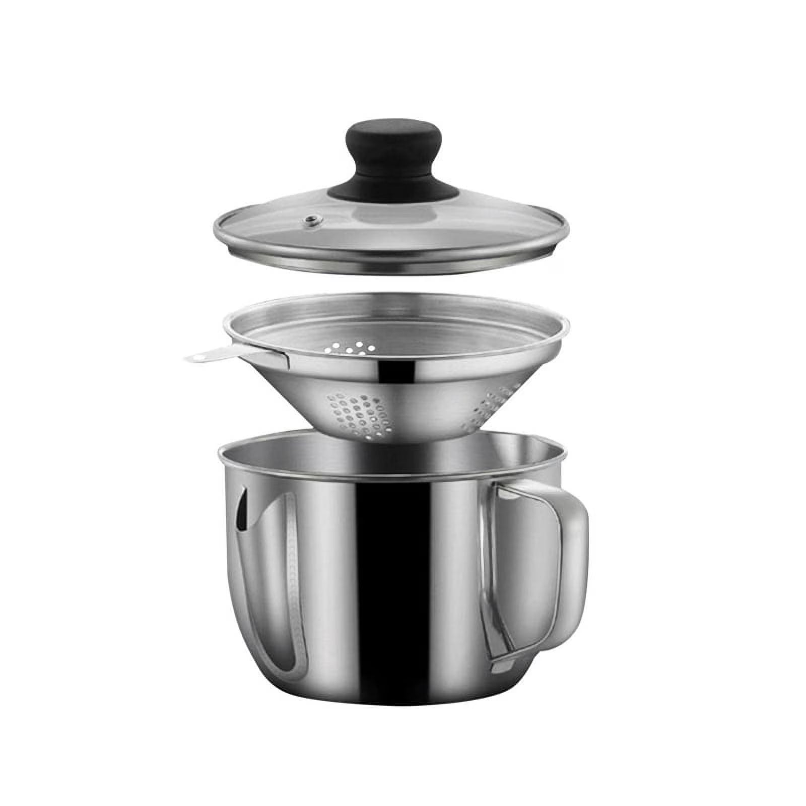 Stainless Steel Fat Separator 1L/4 Cup Gravy Grease with Strainer and Glass Lid Soup Oil Cup – Durable Stainless Steel Construction for Flexible Room-to-Room Use