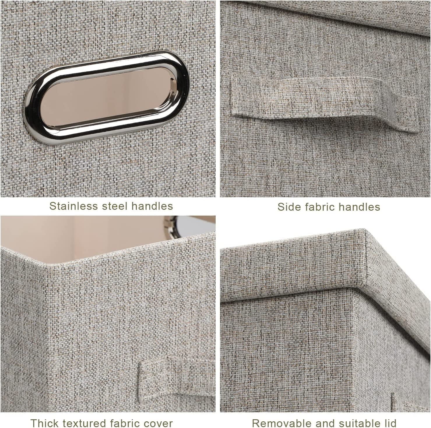 Medium 15" 21 Quart Collapsible Stackable Storage Bins with Lids 5 Packs Beige Foldable Fabric Closet Boxes Heavy-duty Lidded Linen Cube Baskets Container Organizers and Storage – Multiroom Organization Format for Flexible Room-to-Room Use