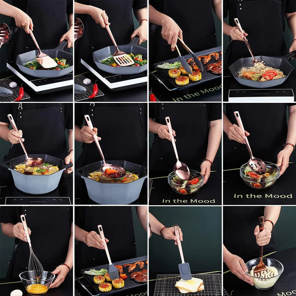 Copper Kitchen Utensils Set,13 Pieces Stainless Steel Cooking Utensils Set with – Durable Stainless Steel Construction for Flexible Room-to-Room Use