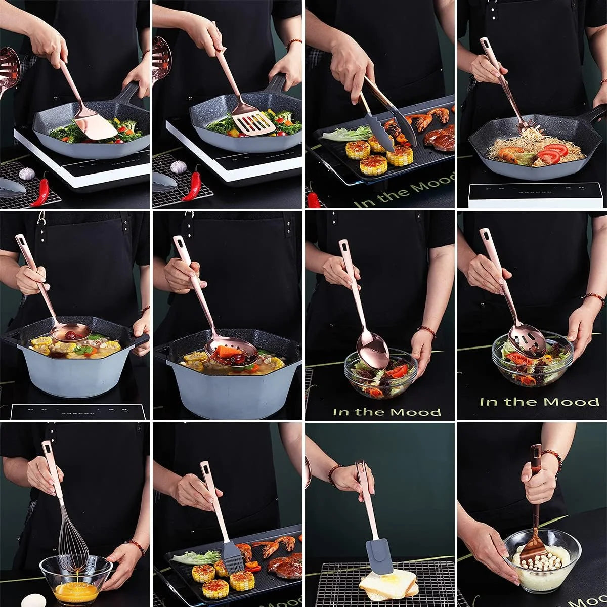 Copper Kitchen Utensils Set,13 Pieces Stainless Steel Cooking Utensils Set with – Durable Stainless Steel Construction for Flexible Room-to-Room Use
