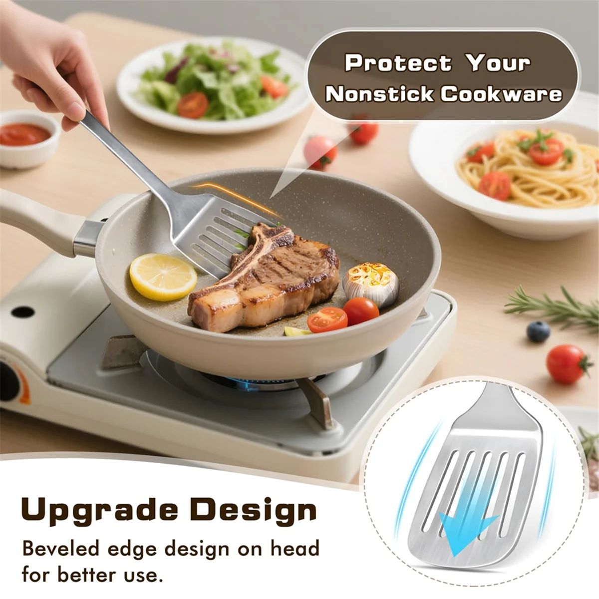 4 Pcs Cooking Utensils Set Stainless Steel Kitchen Utensils,Kitchen Tools Include Wok Spatula Serving Spoon,1 set * spatula set,Silver – Durable Stainless Steel Construction for Flexible Room-to-Room Use