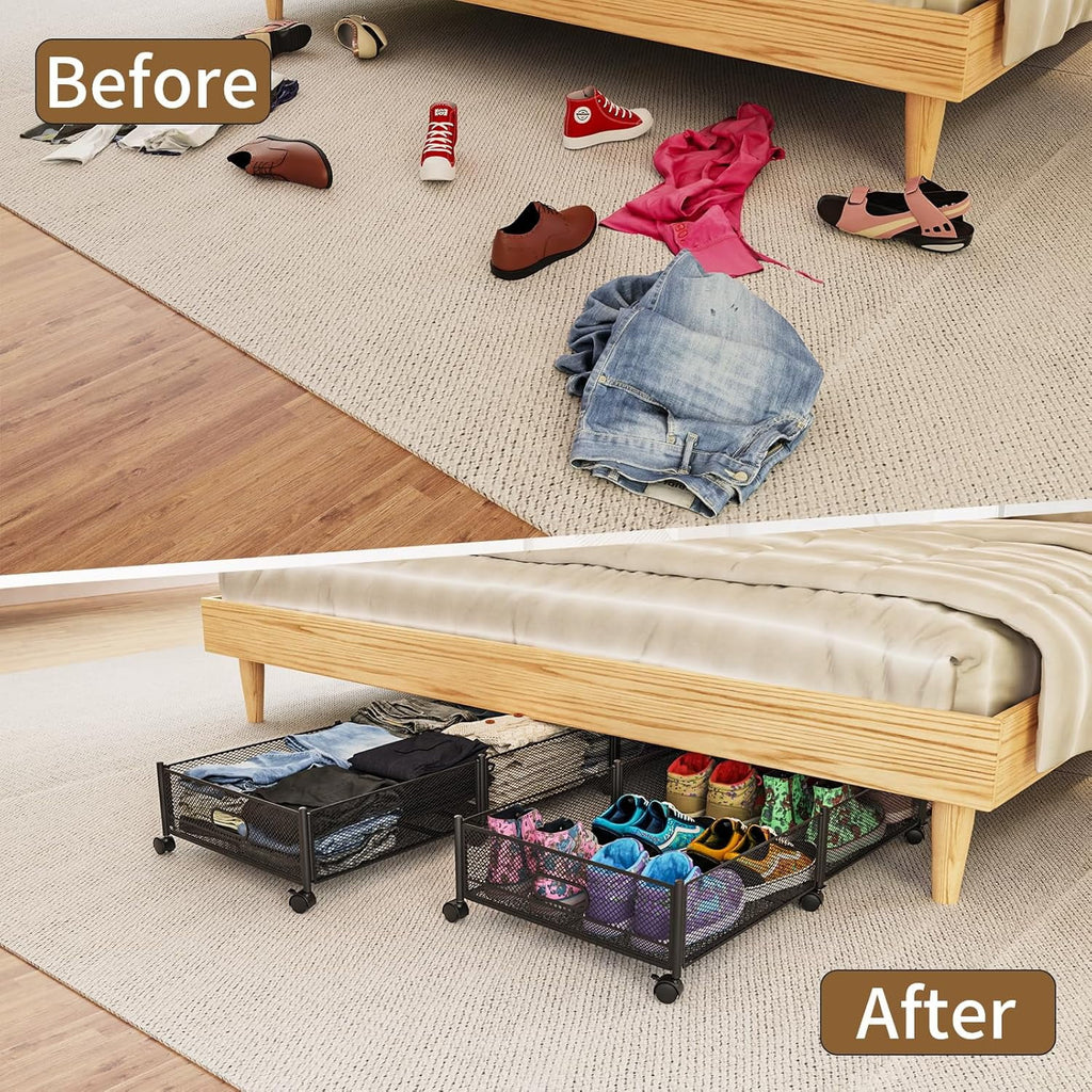47.2'' Long Under Bed Storage on Wheels 57.6L Large Capacity Rolling Under the Bed Storage Containers Tool-Free Assembly Foldable Underbed Shoes Clothes Toy Drawers – Everyday Household Format for Flexible Room-to-Room Use